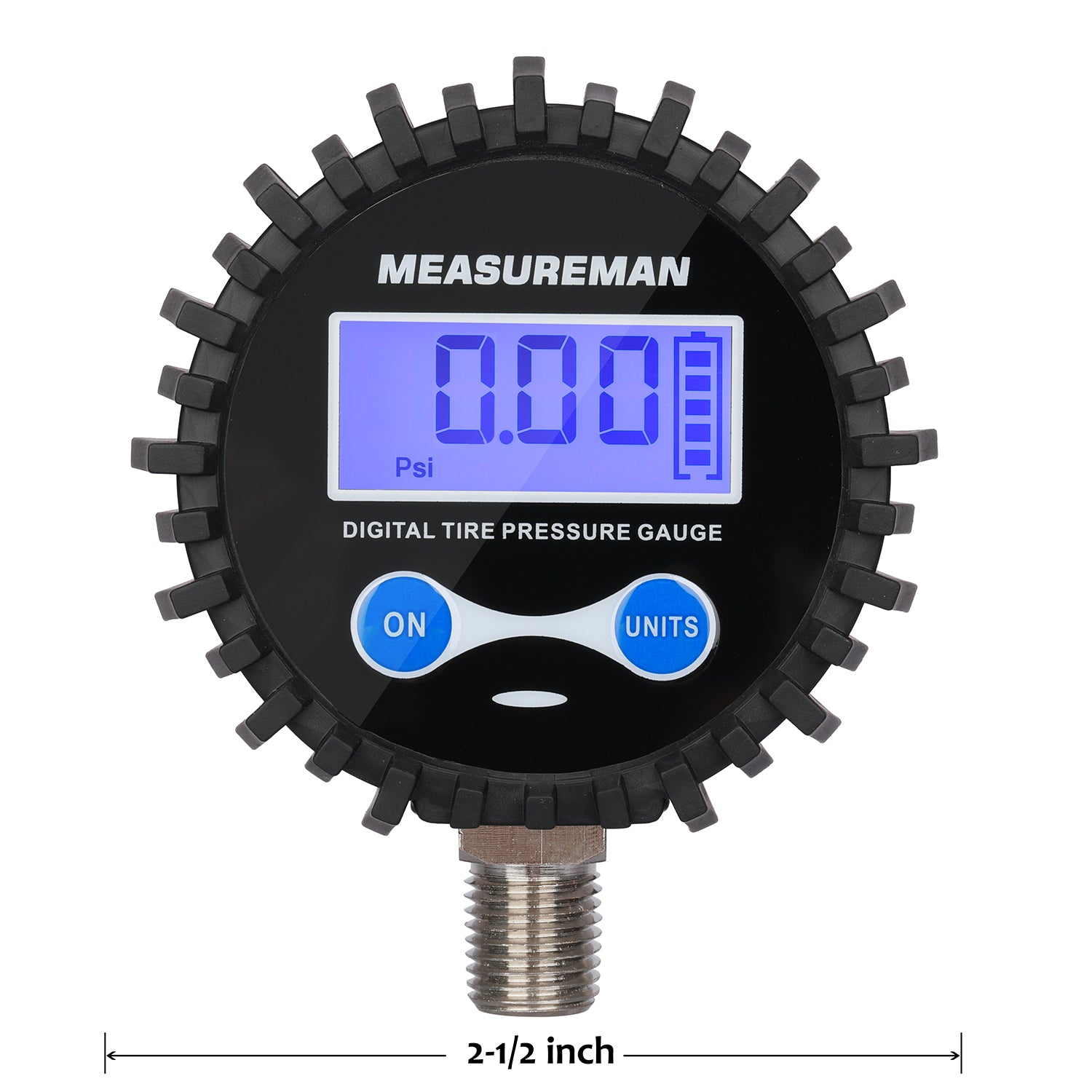 MEASUREMAN Digital Hydraulic Industrial Pressure Gauge 2-1/2 Dial 1/4NPT Lower, Stainless Steel Case and Connection, 0-3500psi/bar, 1%,Battery