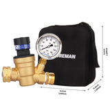 Measureman Handle Adjustable Lead-Free Brass RV Pressure Regulator, Pressure Reducer With Liquid Filled Pressure Gauge 160psi and Inlet Screened Filter For Camper, Trailer, RV, Garden, Plumbing System