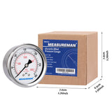 Measureman 2-1/2" Dial Size, Liquid Filled Pressure Gauge, 0-300psi/2000kpa, 304 Stainless Steel Case, 1/4"NPT Back Mount