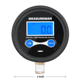 Measureman 2" Dial Size Digital Air Pressure Gauge with 1/8'' NPT Bottom Connection and Protective Boot, 0-60psi, 0.1Psi Resolution, Accuracy 1%, Battery Powered