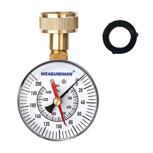 Measureman 2-1/2" Water Pressure Test Gauge, 3/4" Female Hose Thread, 0-200 psi/kpa with Maximum Pressure Memory