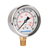 Measureman 2-1/2" Dial Size, Oil Filled Pressure Gauge, 0-160psi/kpa, 304 Stainless Steel Case, 1/4"NPT Lower Mount-50pcs