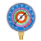 Measureman Refrigeration Pressure Gauge, 2-3/4" Dial, Blue Dial, 1/8" NPT Lower Mount, 30inHg-0-250psi, 250-500psi Retarded Range, R-404A, R-22, R-410A, Degree F, Adjustable Pointer