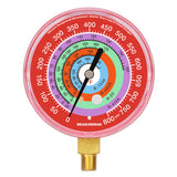 Measureman Refrigeration Pressure Gauge, 3-1/8" Dial, Red Dial, 1/8" NPT Lower Mount, 0-800psi, R-134a, R-404A, R-22, R-410A, Degree F, Adjustable Pointer