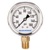 MEASUREMAN Lead-Free Glycerin Filled Pressure Gauge, 0-160psi, RV Regulator Replacement Pressure Gauge, 2" x 1/4"NPT Lower, Stainless Steel Case, Brass Inside,  5pieces
