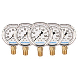 MEASUREMAN Lead-Free Glycerin Filled Pressure Gauge, 0-160psi, RV Regulator Replacement Pressure Gauge, 2" x 1/4"NPT Lower, Stainless Steel Case, Brass Inside,  5pieces