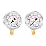 MEASUREMAN 2-1/2" Dial Size, Liquid Filled Hydraulic Pressure Gauge, 0-5000psi/kpa, 304 Stainless Steel Case, 1/4"NPT Lower Mount 2 Pack