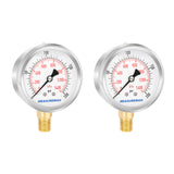 MEASUREMAN 2-1/2" Dial Size, Liquid Filled Hydraulic Pressure Gauge, 0-5000psi/kpa, 304 Stainless Steel Case, 1/4"NPT Lower Mount 2 Pack